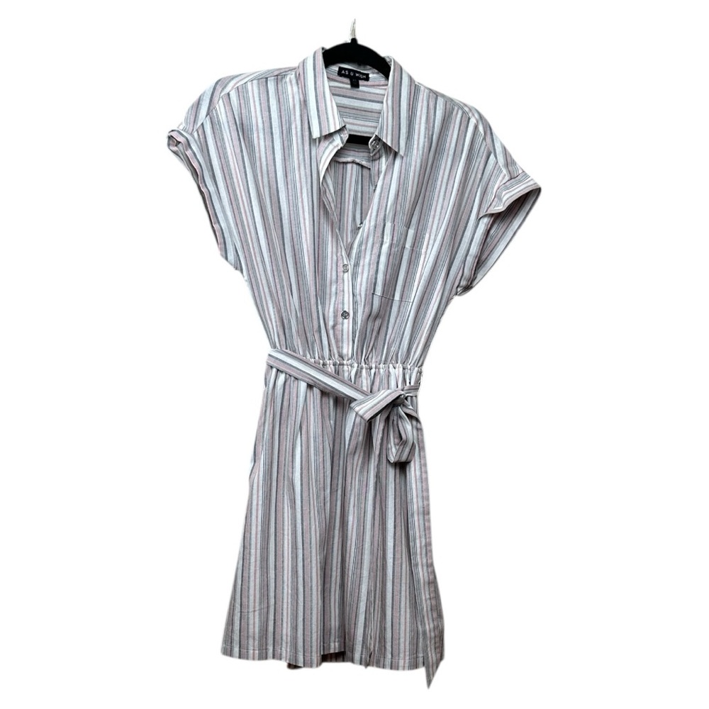 As You Wish, Striped Button-Up Dress with Belt